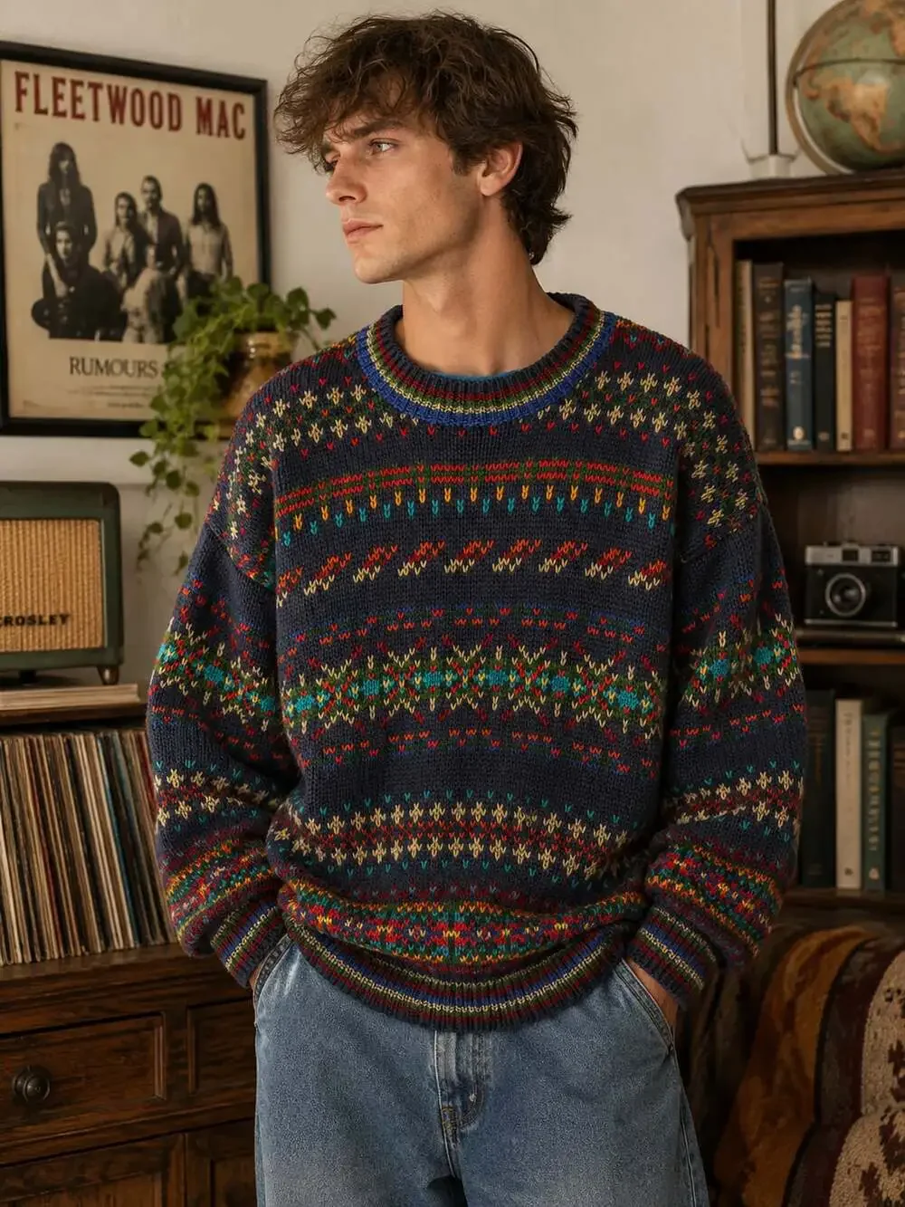 Vintage Woolrich Handframed Ramie Cotton Fair Isle Grandpa Sweater L Made HK